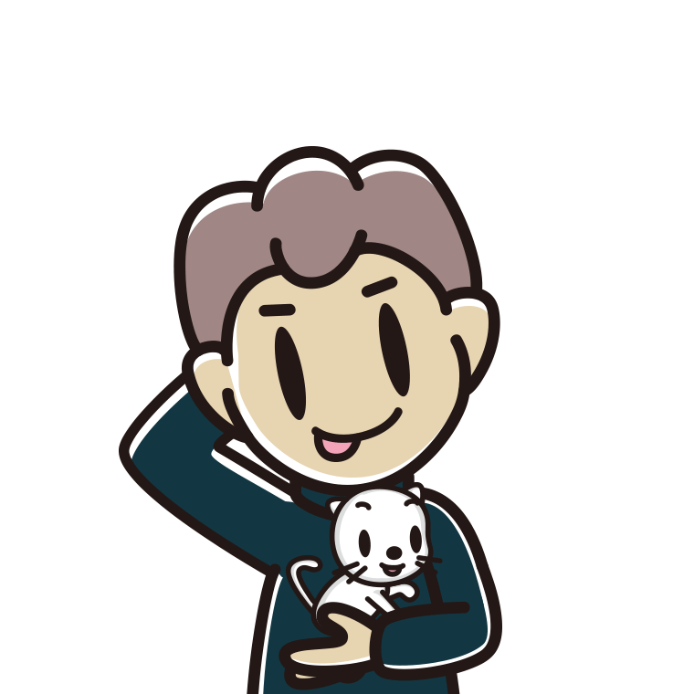 猫を抱いてテヘヘな男子中学生のイラスト【色あり、背景なし】透過PNG