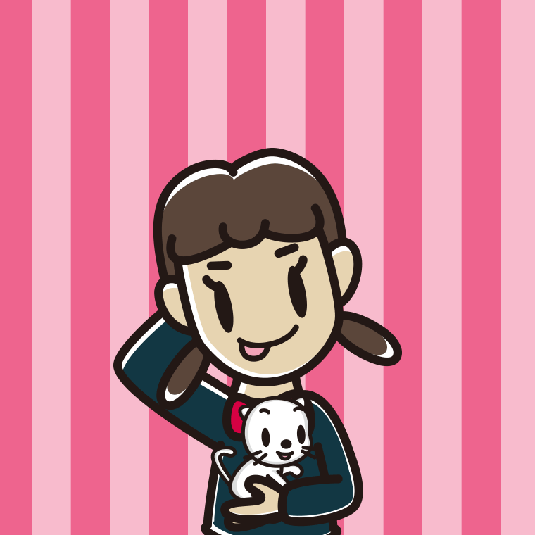 猫を抱いてテヘヘな女子中学生のイラスト【色、背景あり】PNG
