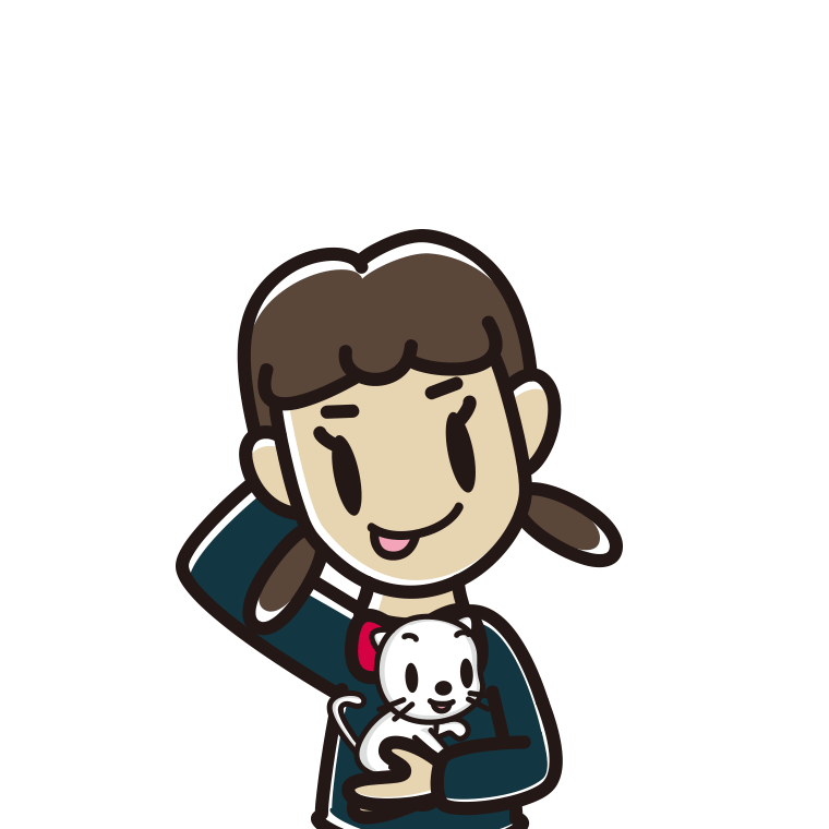 猫を抱いてテヘヘな女子中学生のイラスト【色あり、背景なし】透過PNG