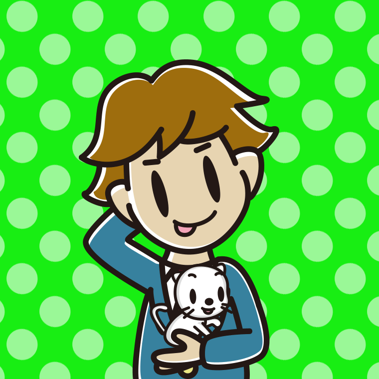 猫を抱いてテヘヘな男子高校生のイラスト【色、背景あり】PNG