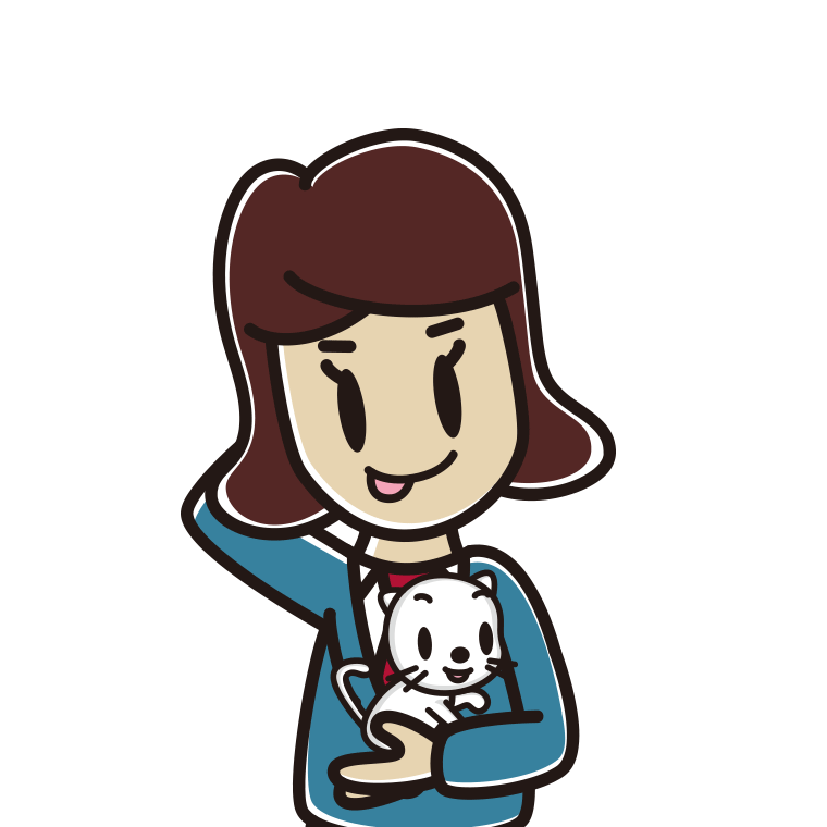 猫を抱いてテヘヘな女子高校生のイラスト【色あり、背景なし】透過PNG