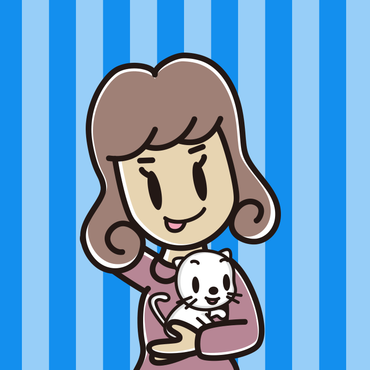 猫を抱いてテヘヘな女子大学生のイラスト【色、背景あり】PNG