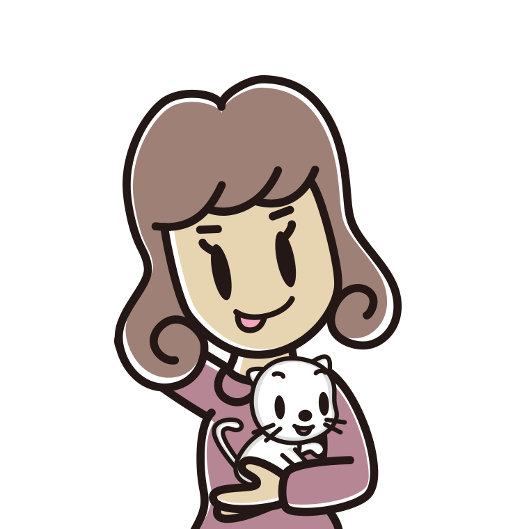 猫を抱いてテヘヘな女子大学生のイラスト【色あり、背景なし】透過PNG