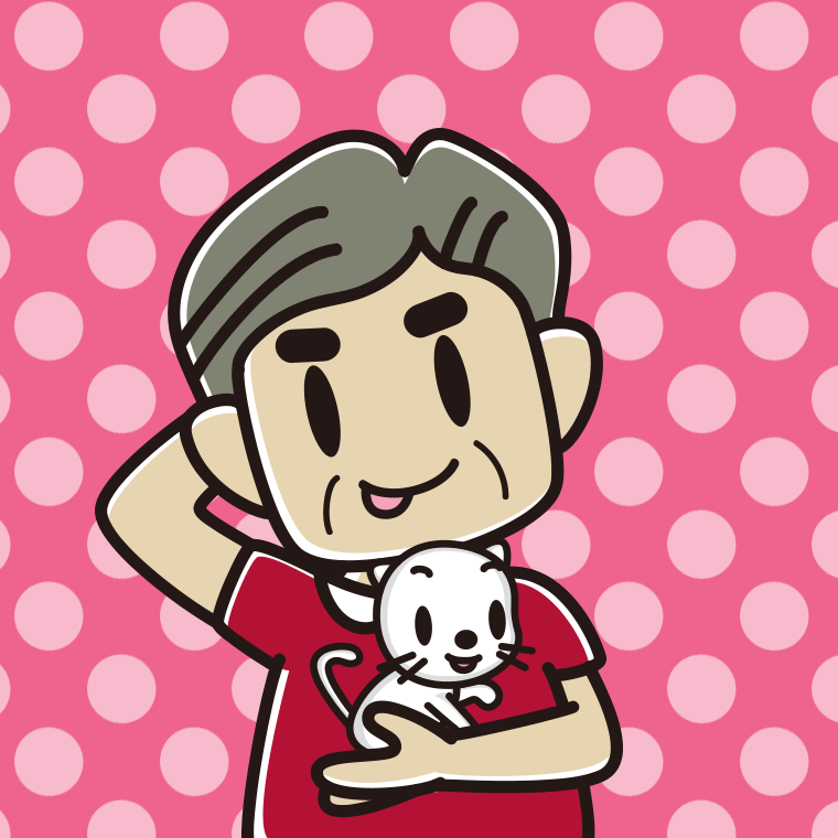 猫を抱いてテヘヘなおじさんのイラスト【色、背景あり】PNG