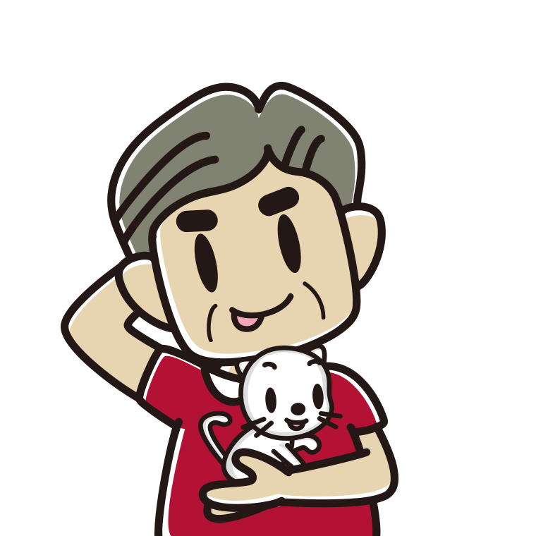 猫を抱いてテヘヘなおじさんのイラスト【色あり、背景なし】透過PNG