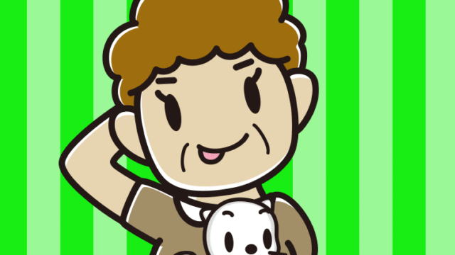 猫を抱いてテヘヘなおばさんのイラスト【色、背景あり】PNG