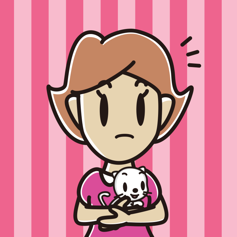 猫を抱いて何かに気付く女性のイラスト【色、背景あり】PNG