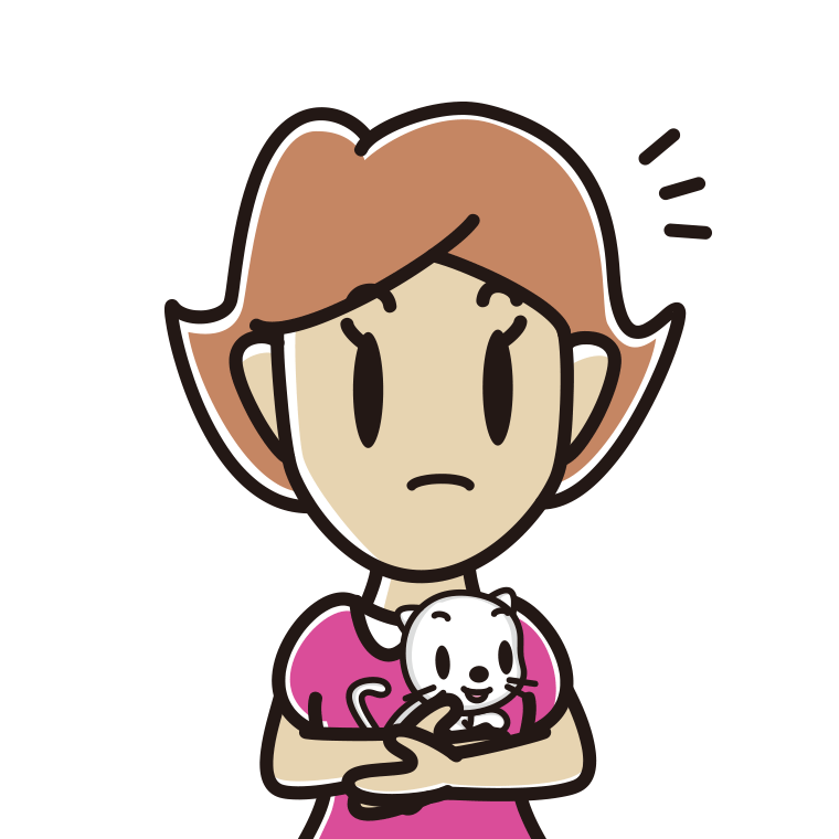 猫を抱いて何かに気付く女性のイラスト【色あり、背景なし】透過PNG