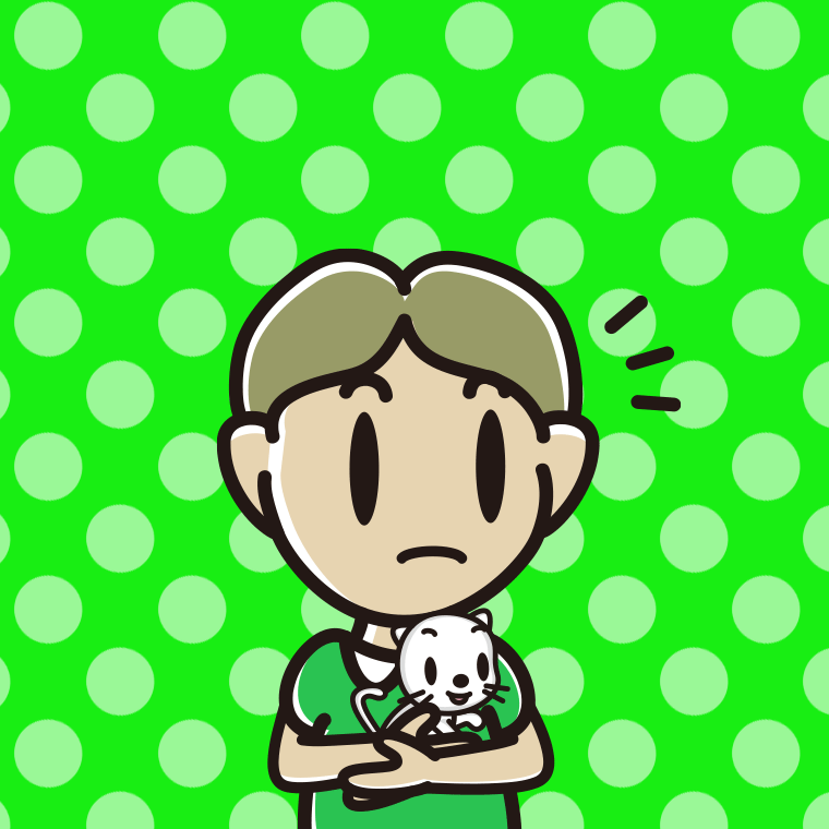 猫を抱いて何かに気付く小学生男子のイラスト【色、背景あり】PNG