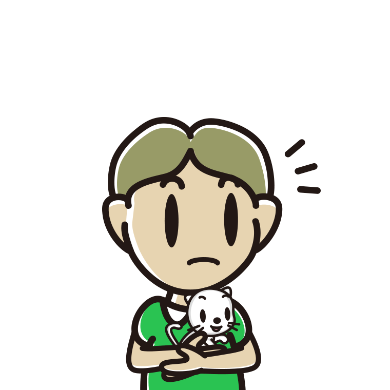 猫を抱いて何かに気付く小学生男子のイラスト【色あり、背景なし】透過PNG