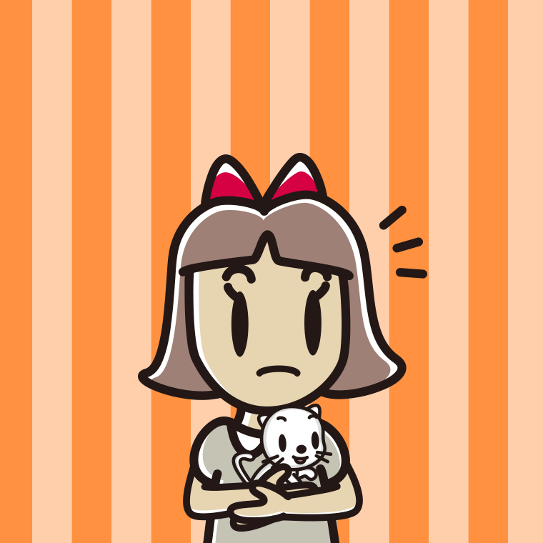 猫を抱いて何かに気付く小学生女子のイラスト【色、背景あり】PNG
