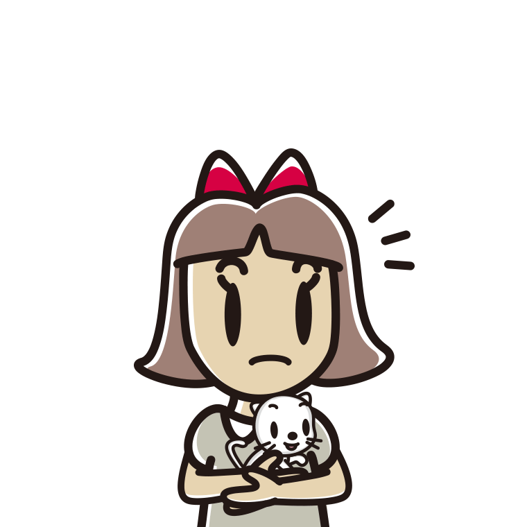 猫を抱いて何かに気付く小学生女子のイラスト【色あり、背景なし】透過PNG