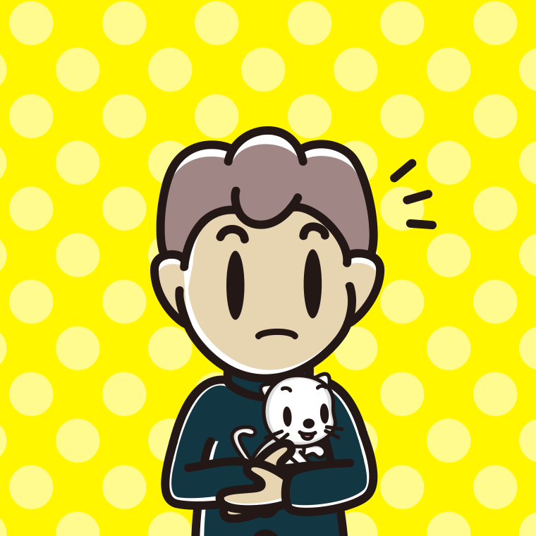 猫を抱いて何かに気付く男子中学生のイラスト【色、背景あり】PNG