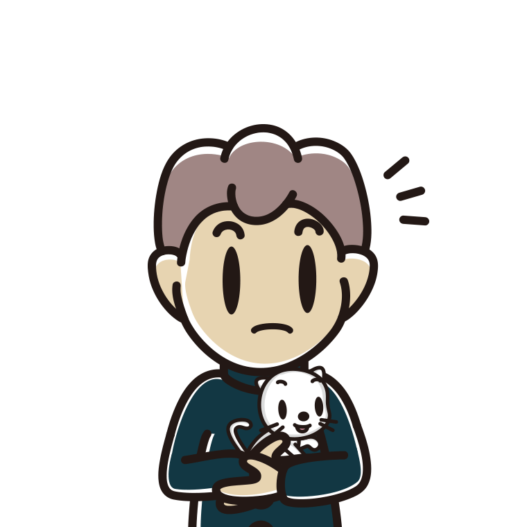 猫を抱いて何かに気付く男子中学生のイラスト【色あり、背景なし】透過PNG