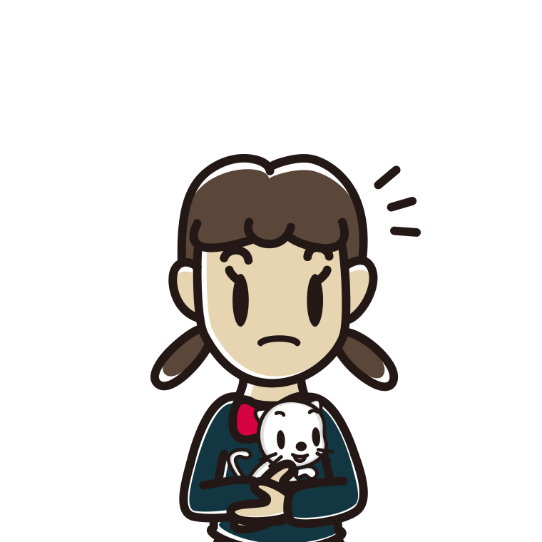 猫を抱いて何かに気付く女子中学生のイラスト【色あり、背景なし】透過PNG
