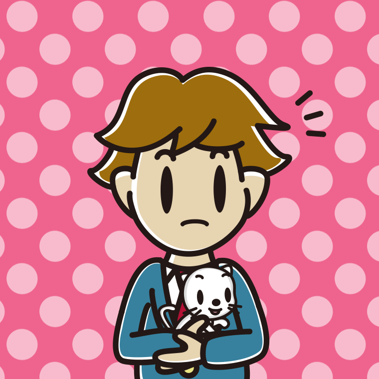 猫を抱いて何かに気付く男子高校生のイラスト【色、背景あり】PNG