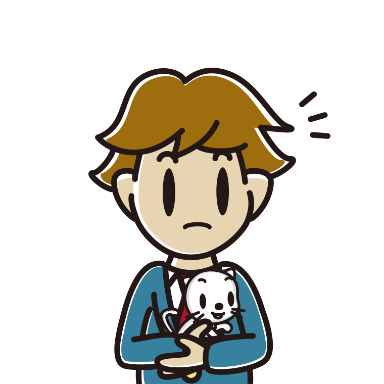 猫を抱いて何かに気付く男子高校生のイラスト【色あり、背景なし】透過PNG