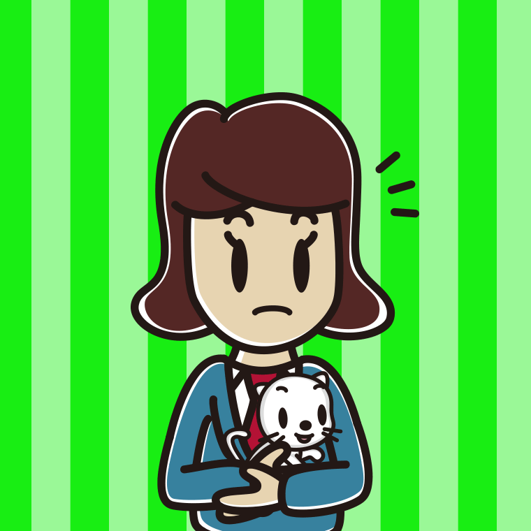 猫を抱いて何かに気付く女子高校生のイラスト【色、背景あり】PNG