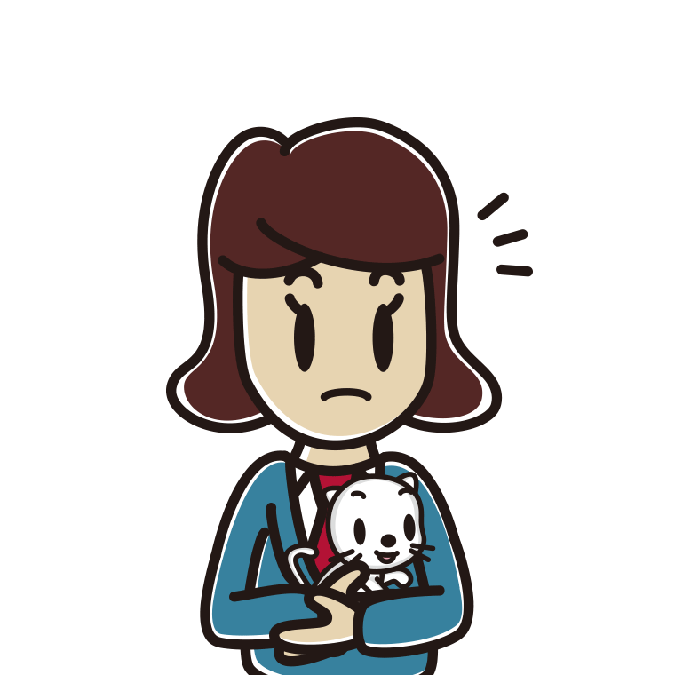 猫を抱いて何かに気付く女子高校生のイラスト【色あり、背景なし】透過PNG