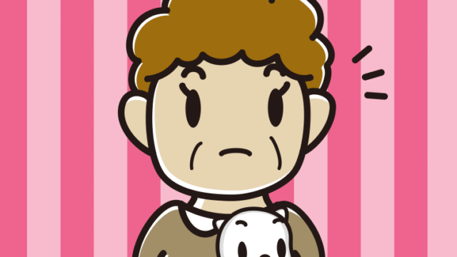 猫を抱いて何かに気付くおばさんのイラスト【色、背景あり】PNG