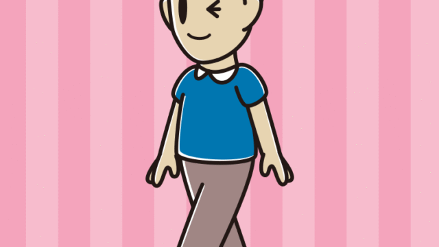 歩きながらウインクする男性のイラスト【色、背景あり】PNG