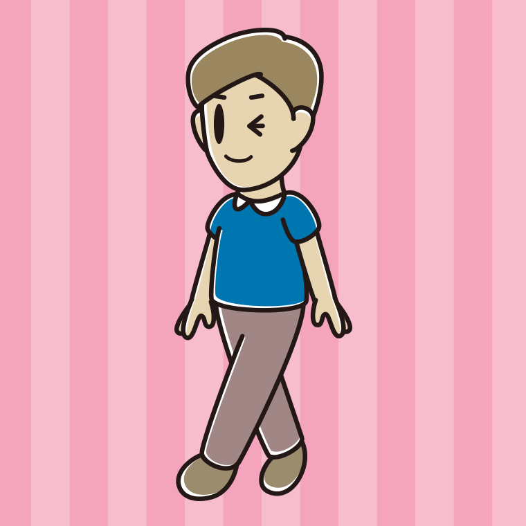 歩きながらウインクする男性のイラスト【色、背景あり】PNG