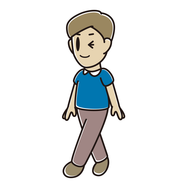 歩きながらウインクする男性のイラスト【色あり、背景なし】透過PNG