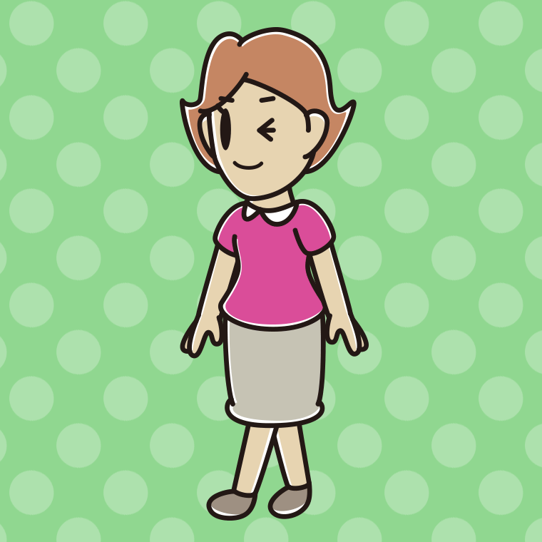 歩きながらウインクする女性のイラスト【色、背景あり】PNG