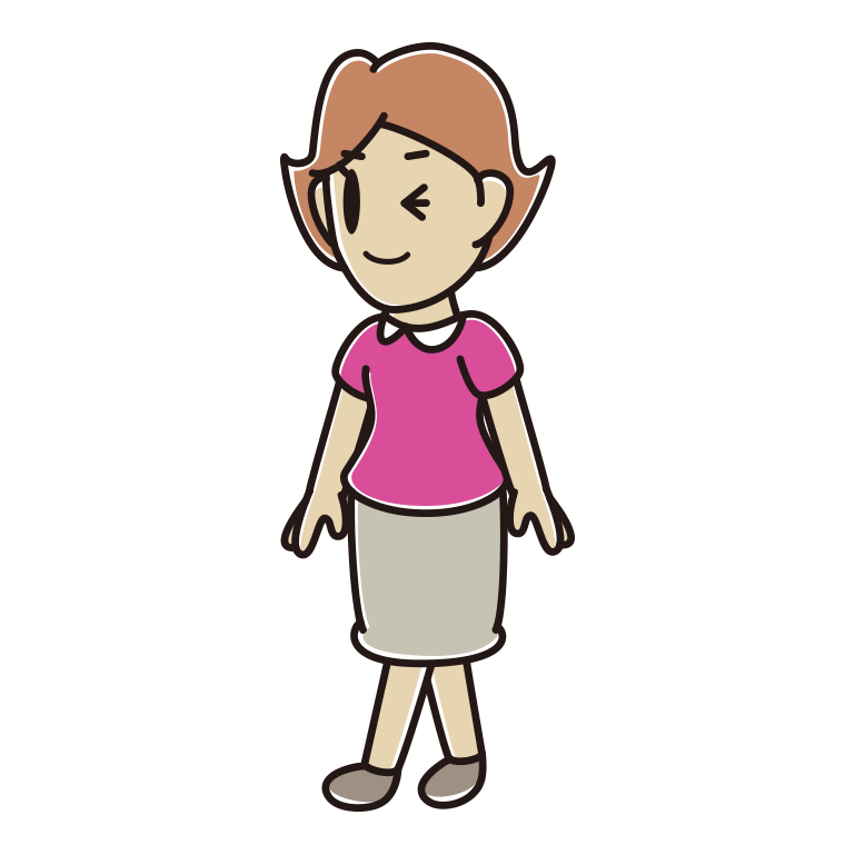 歩きながらウインクする女性のイラスト【色あり、背景なし】透過PNG
