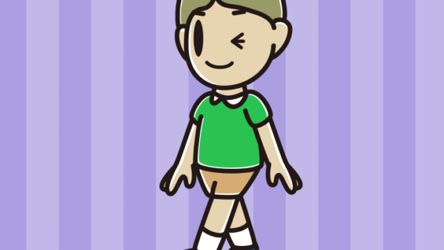 歩きながらウインクする小学生男子のイラスト【色、背景あり】PNG