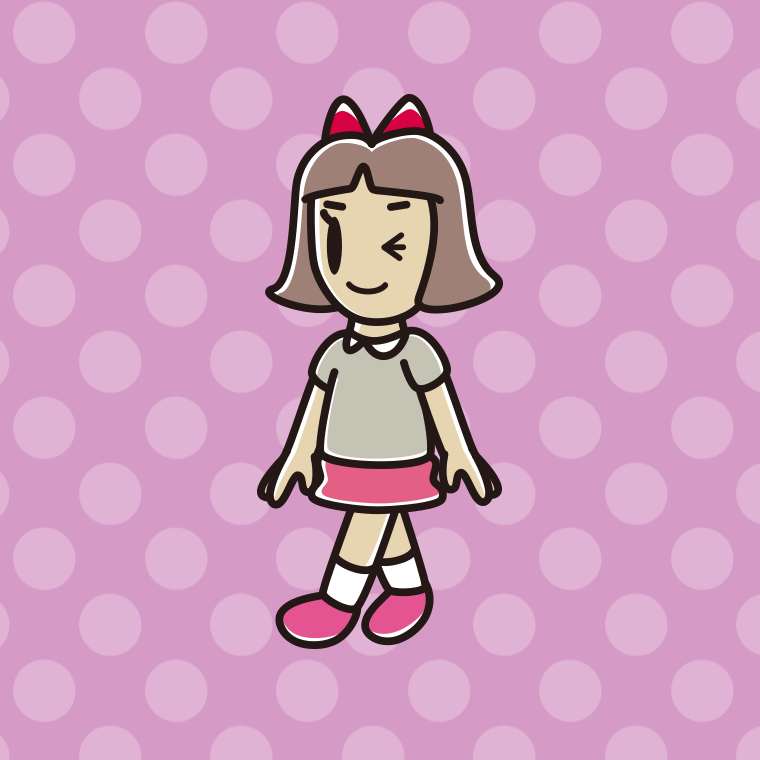 歩きながらウインクする小学生女子のイラスト【色、背景あり】PNG