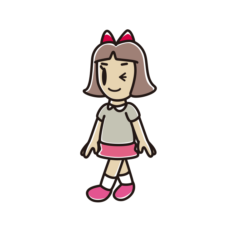 歩きながらウインクする小学生女子のイラスト【色あり、背景なし】透過PNG