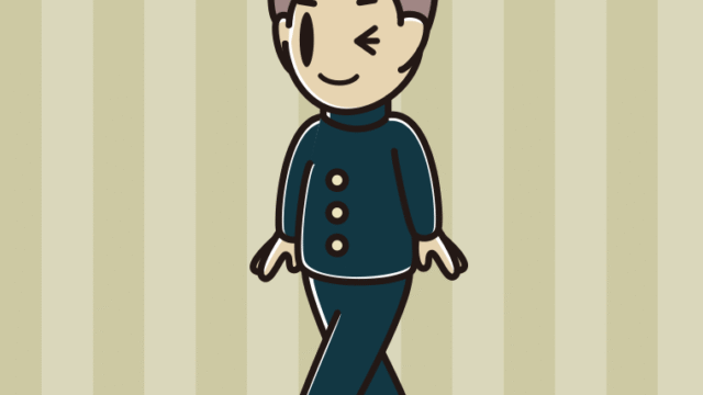 歩きながらウインクする男子中学生のイラスト【色、背景あり】PNG