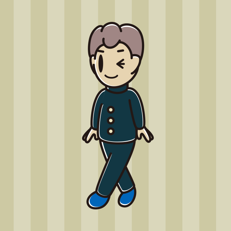 歩きながらウインクする男子中学生のイラスト【色、背景あり】PNG