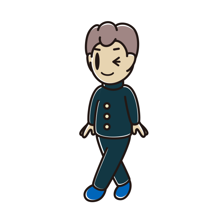 歩きながらウインクする男子中学生のイラスト【色あり、背景なし】透過PNG