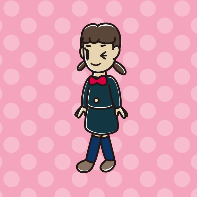 歩きながらウインクする女子中学生のイラスト【色、背景あり】PNG