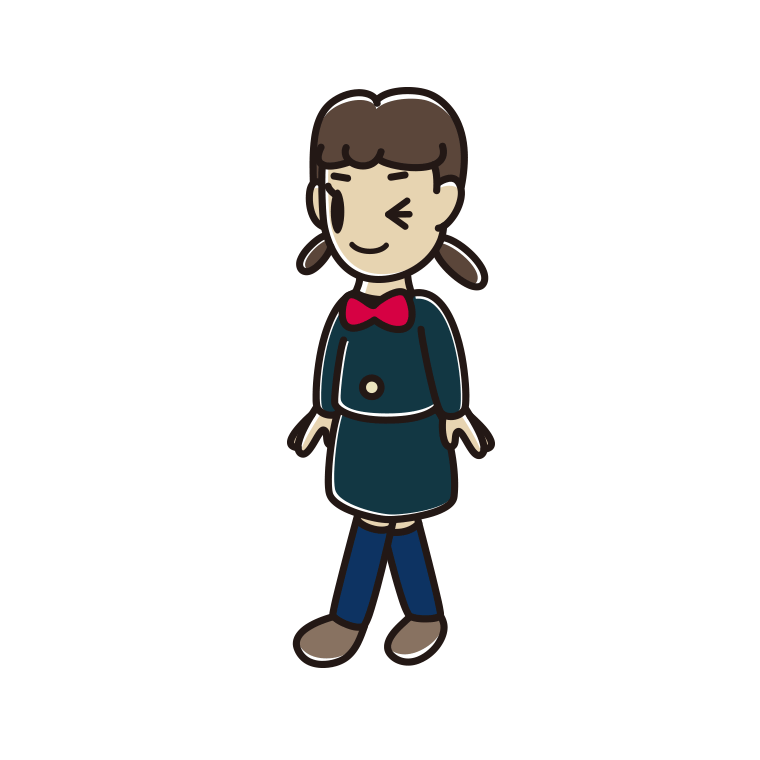 歩きながらウインクする女子中学生のイラスト【色あり、背景なし】透過PNG