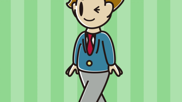 歩きながらウインクする男子高校生のイラスト【色、背景あり】PNG