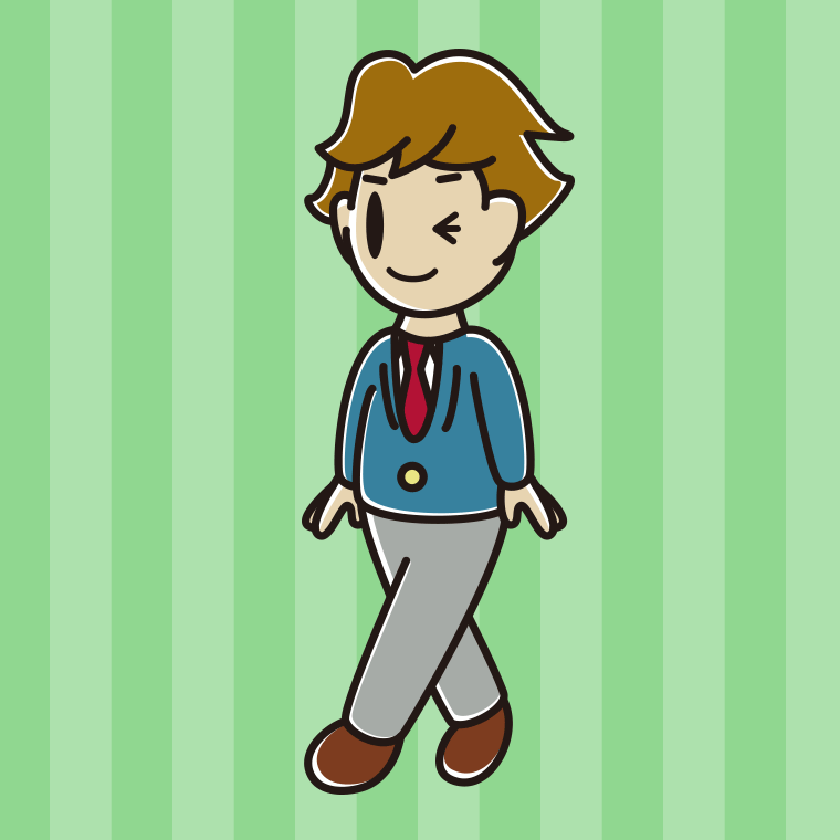 歩きながらウインクする男子高校生のイラスト【色、背景あり】PNG