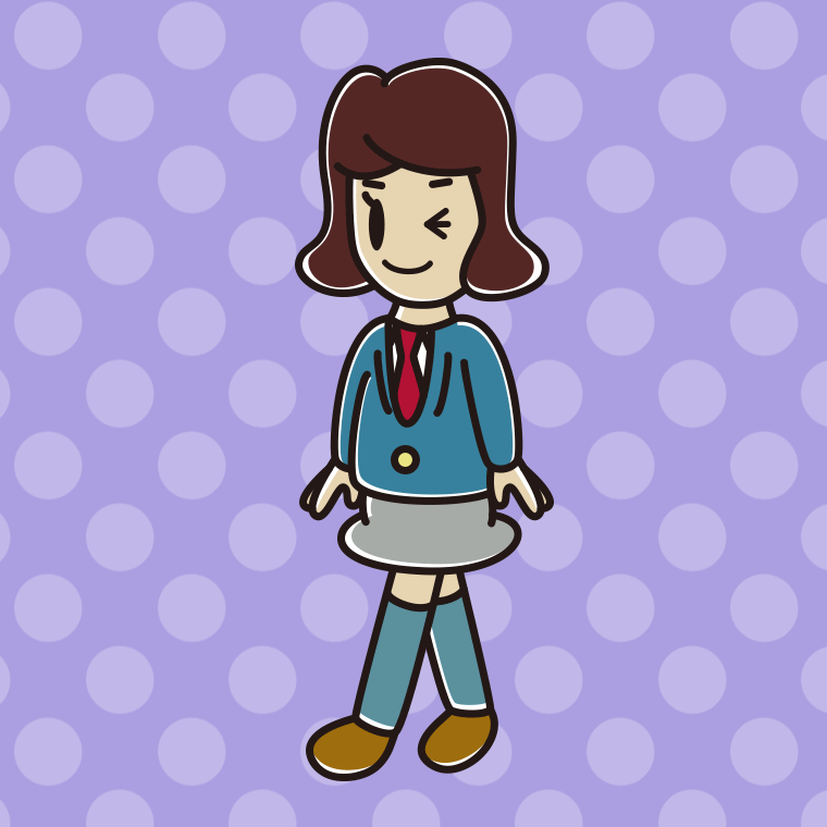 歩きながらウインクする女子高校生のイラスト【色、背景あり】PNG
