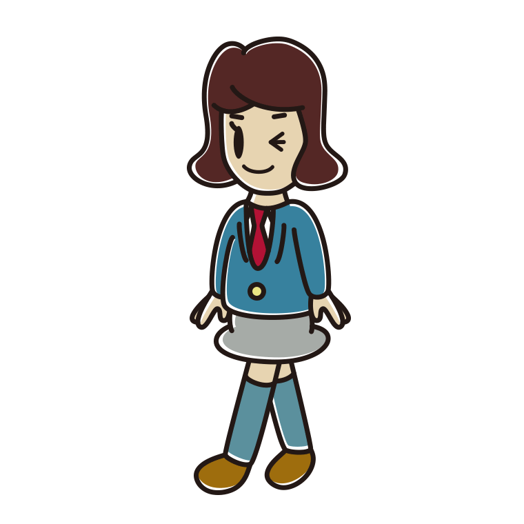 歩きながらウインクする女子高校生のイラスト【色あり、背景なし】透過PNG