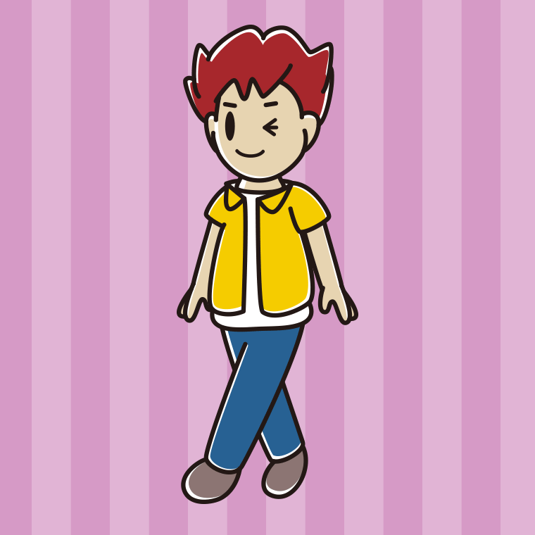 歩きながらウインクする男子大学生のイラスト【色、背景あり】PNG