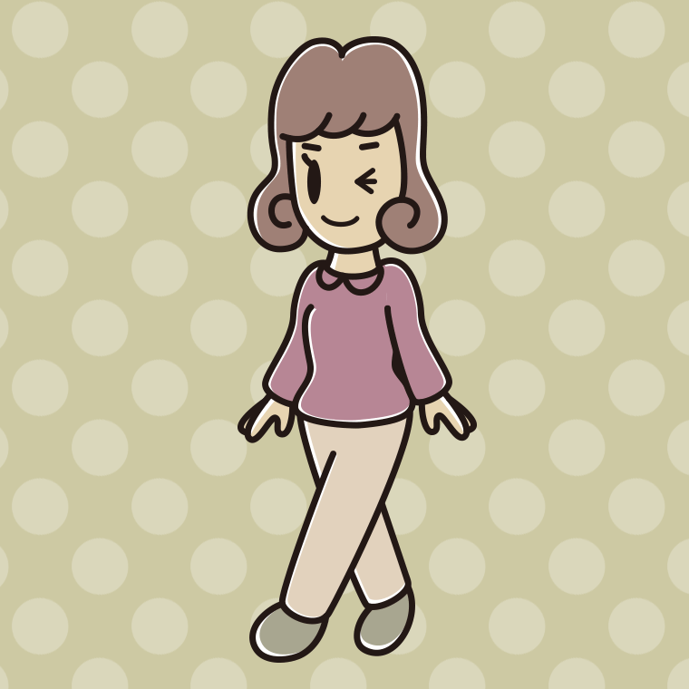 歩きながらウインクする女子大学生のイラスト【色、背景あり】PNG