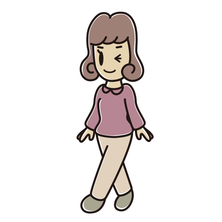 歩きながらウインクする女子大学生のイラスト【色あり、背景なし】透過PNG