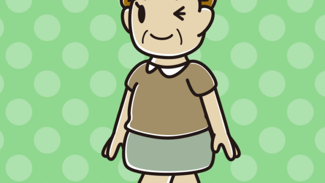 歩きながらウインクするおばさんのイラスト【色、背景あり】PNG