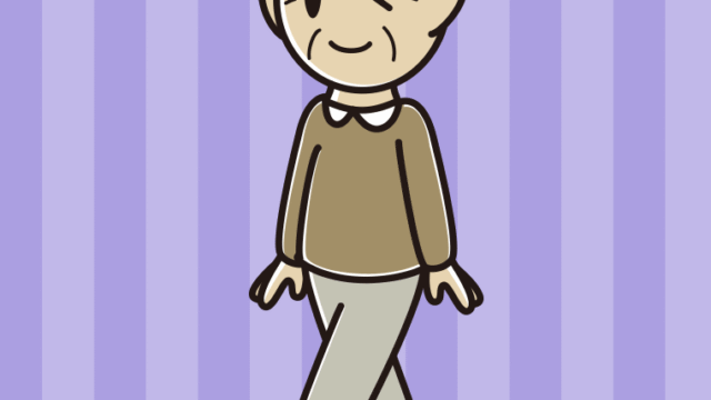 歩きながらウインクするおじいさんのイラスト【色、背景あり】PNG