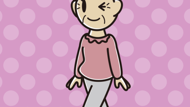 歩きながらウインクするおばあさんのイラスト【色、背景あり】PNG