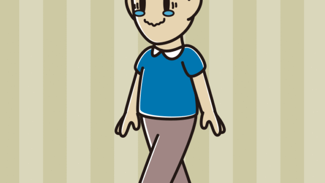 ジーンとしながら歩く男性のイラスト【色、背景あり】PNG