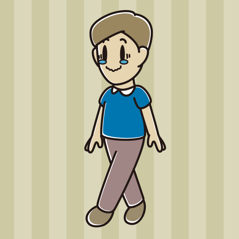 ジーンとしながら歩く男性のイラスト【色、背景あり】PNG