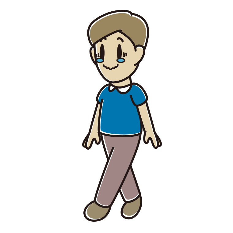 ジーンとしながら歩く男性のイラスト【色あり、背景なし】透過PNG